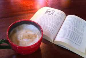 Coffee brewed at home and Book from library, of course.
